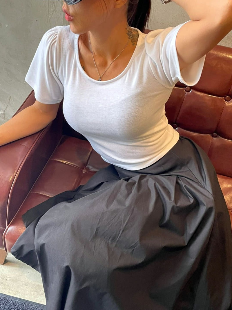 Queensmade - Korean Women Fashion - #momslook - Lauren Shirring Tee - 2