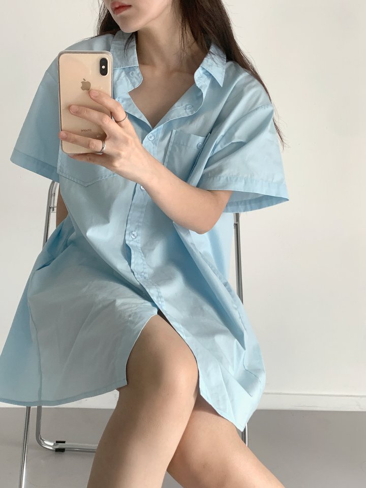 Queensmade - Korean Women Fashion - #momslook - Two Pocket Shirt One-piece - 8