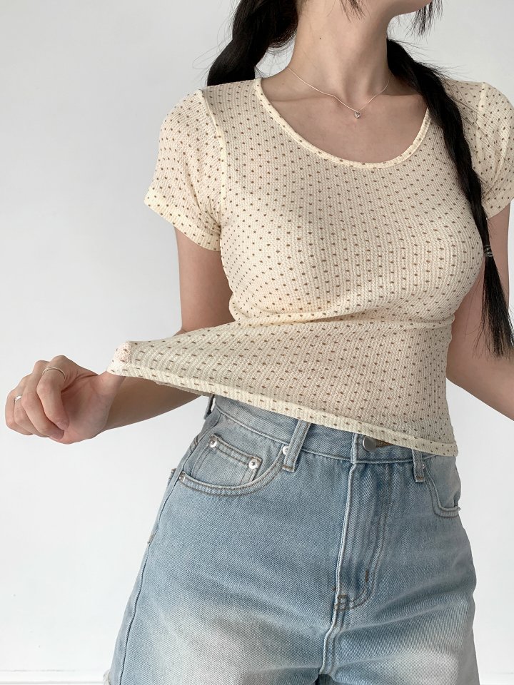 Queensmade - Korean Women Fashion - #momslook - Dot Short Sleeve Tee