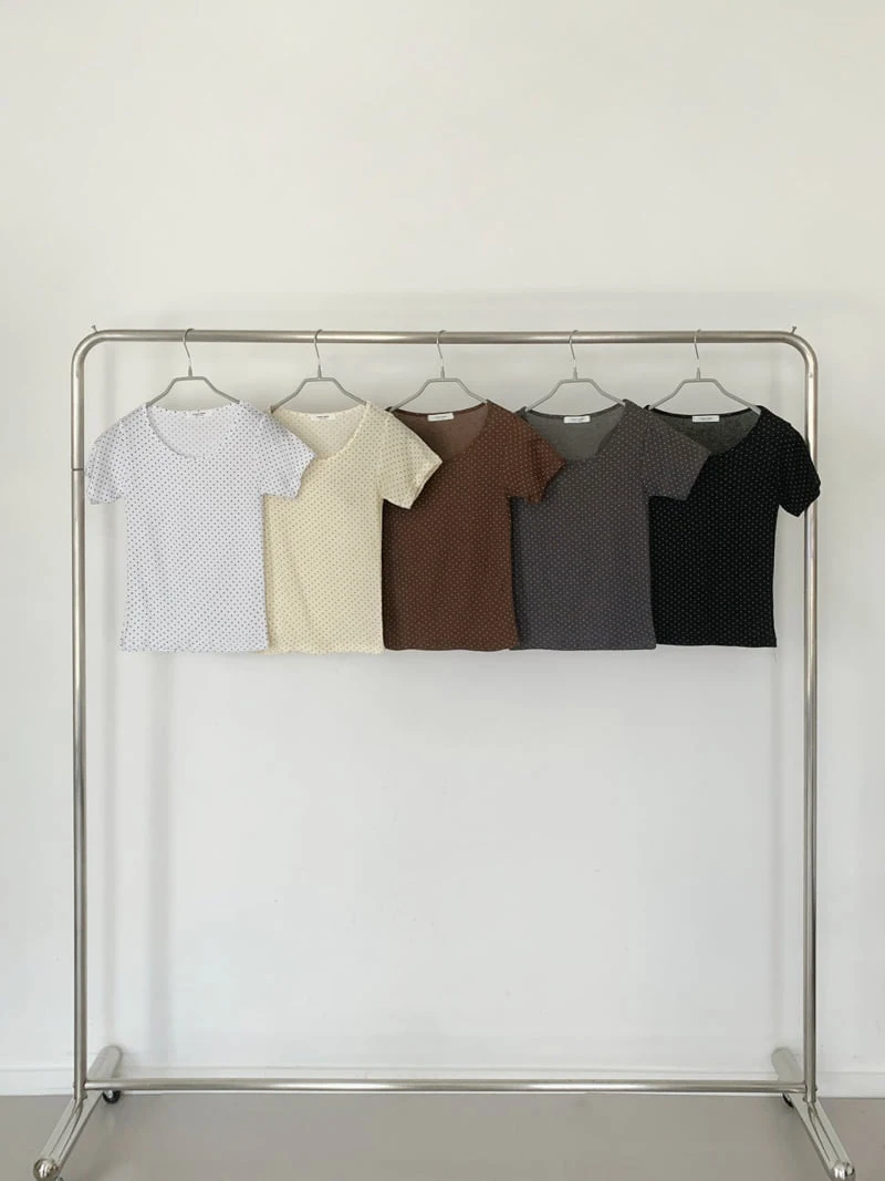 Queensmade - Korean Women Fashion - #momslook - Dot Short Sleeve Tee - 12