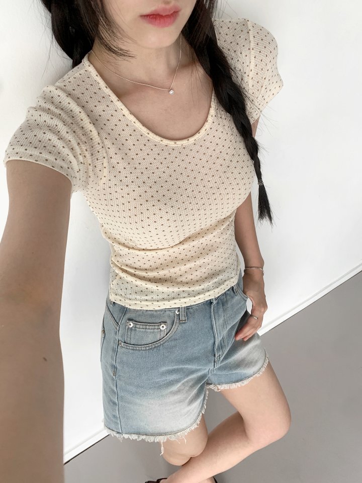 Queensmade - Korean Women Fashion - #momslook - Dot Short Sleeve Tee - 2