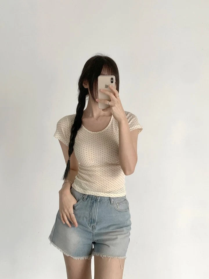 Queensmade - Korean Women Fashion - #restrostyle - Dot Short Sleeve Tee - 7