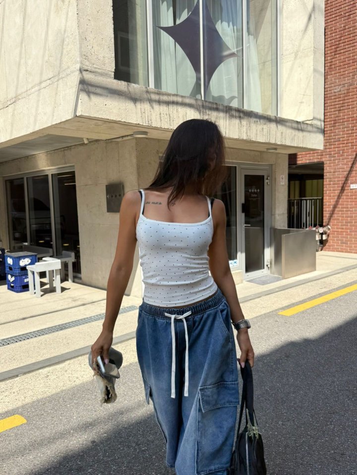 Queensmade - Korean Women Fashion - #romanticstyle - Dot Strap Sleeveless - 11