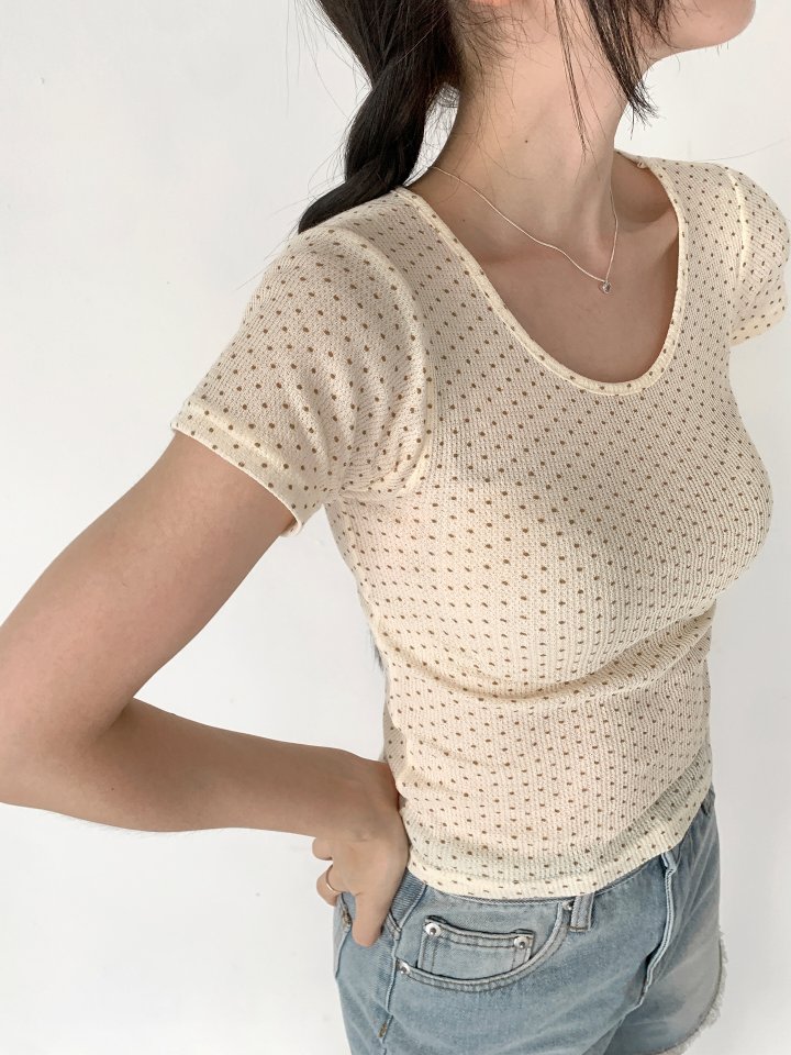 Queensmade - Korean Women Fashion - #romanticstyle - Dot Short Sleeve Tee - 8