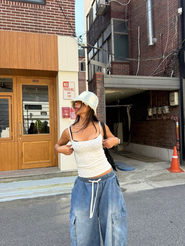Queensmade - Korean Women Fashion - #vintageinspired - Dot Strap Sleeveless - 7