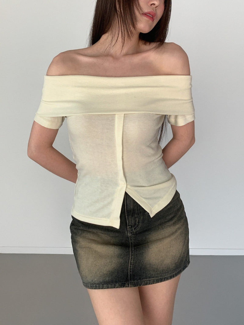 Queensmade - Korean Women Fashion - #womensfashion - Banana Off-Shoulder Tee - 8