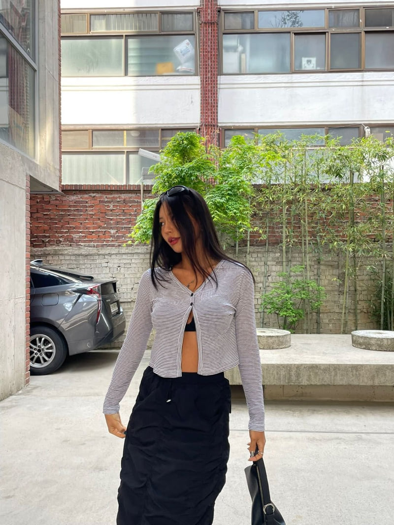 Queensmade - Korean Women Fashion - #womensfashion - Button Stripe Cardigan - 2