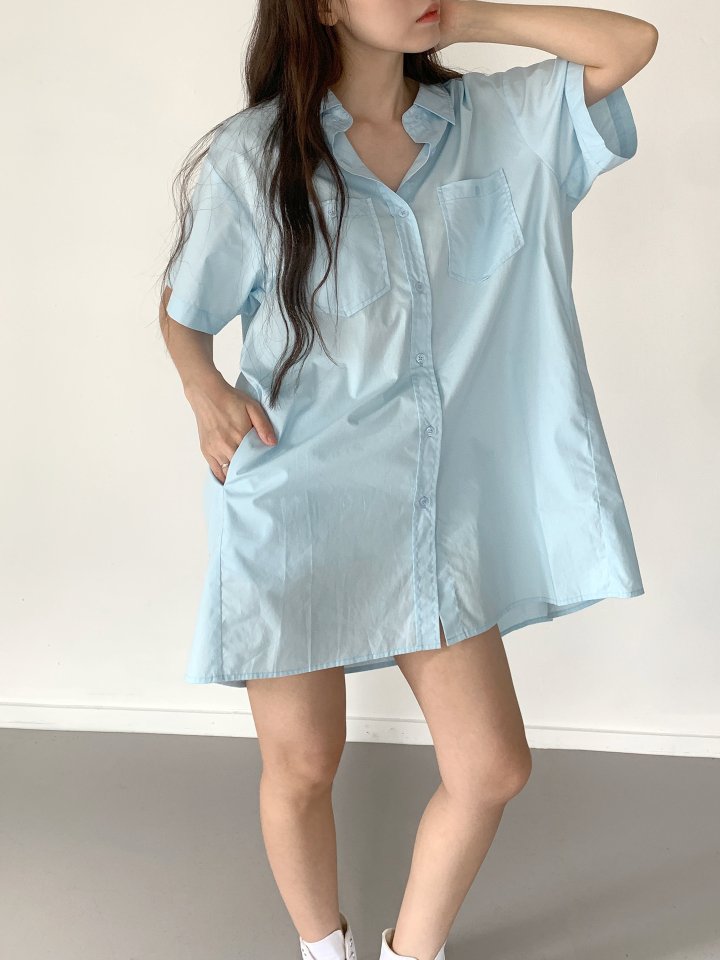 Queensmade - Korean Women Fashion - #womensfashion - Two Pocket Shirt One-piece - 6