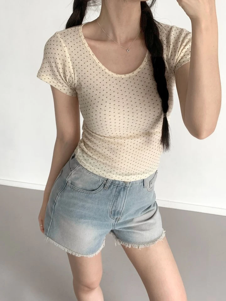 Queensmade - Korean Women Fashion - #womensfashion - Dot Short Sleeve Tee - 3