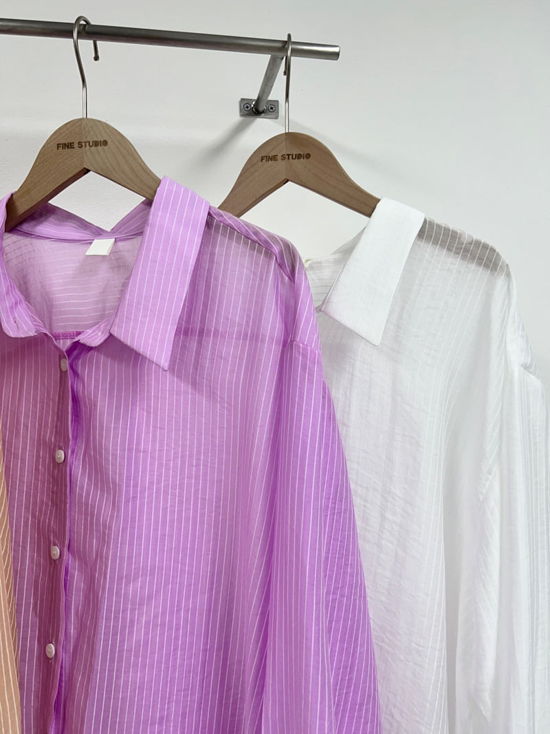 The Fine.b - Korean Women Fashion - #momslook - Hidden Stripe Roll-Up Shirt - 3
