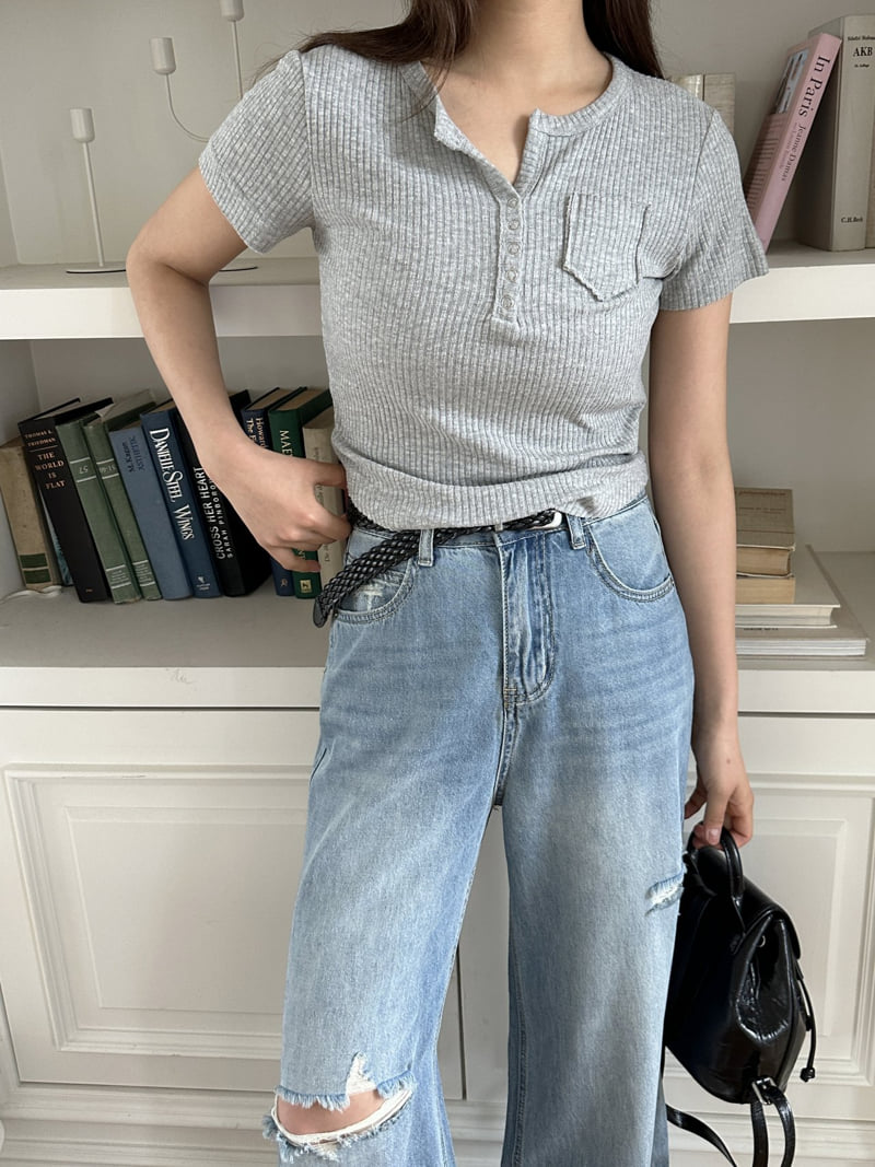 There By - Korean Women Fashion - #momslook - Button Pocket Tee - 2