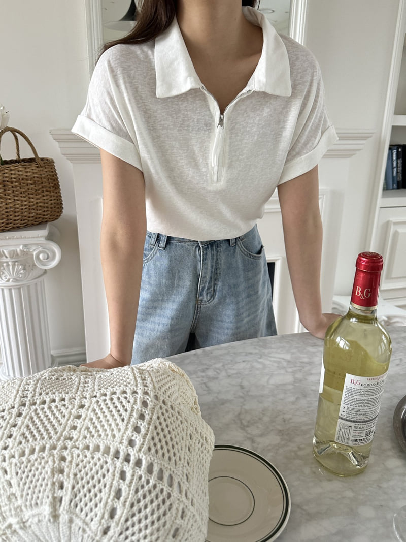 There By - Korean Women Fashion - #momslook - Zipper Collar Tee - 2