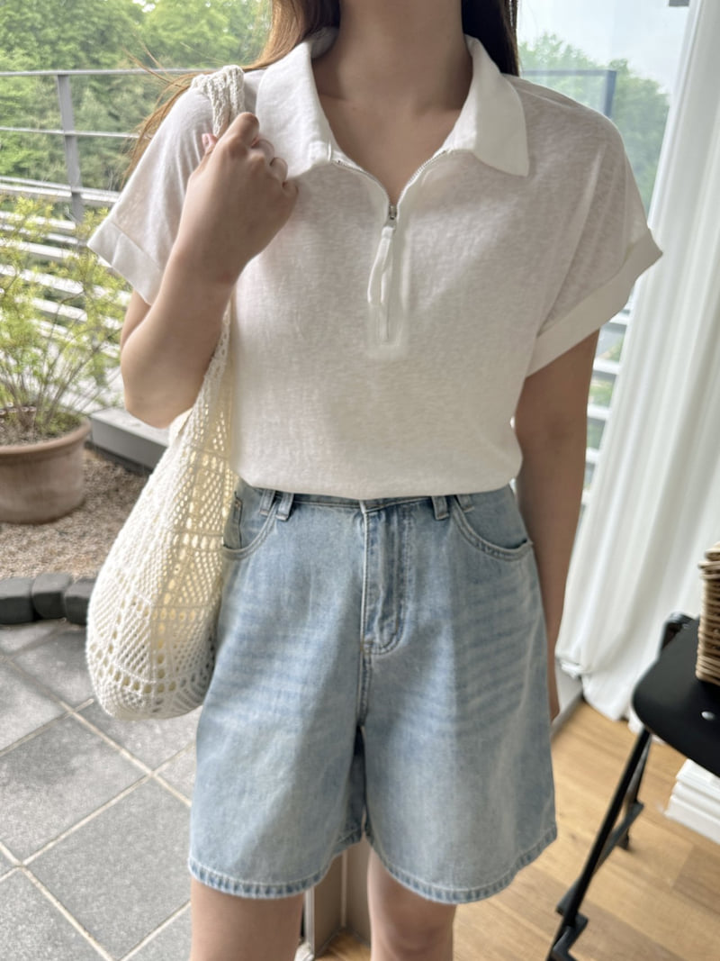 There By - Korean Women Fashion - #momslook - Zipper Collar Tee - 6