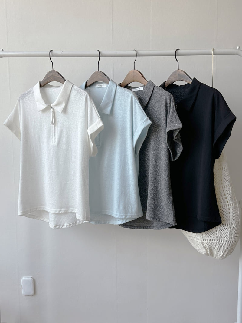 There By - Korean Women Fashion - #momslook - Zipper Collar Tee - 8