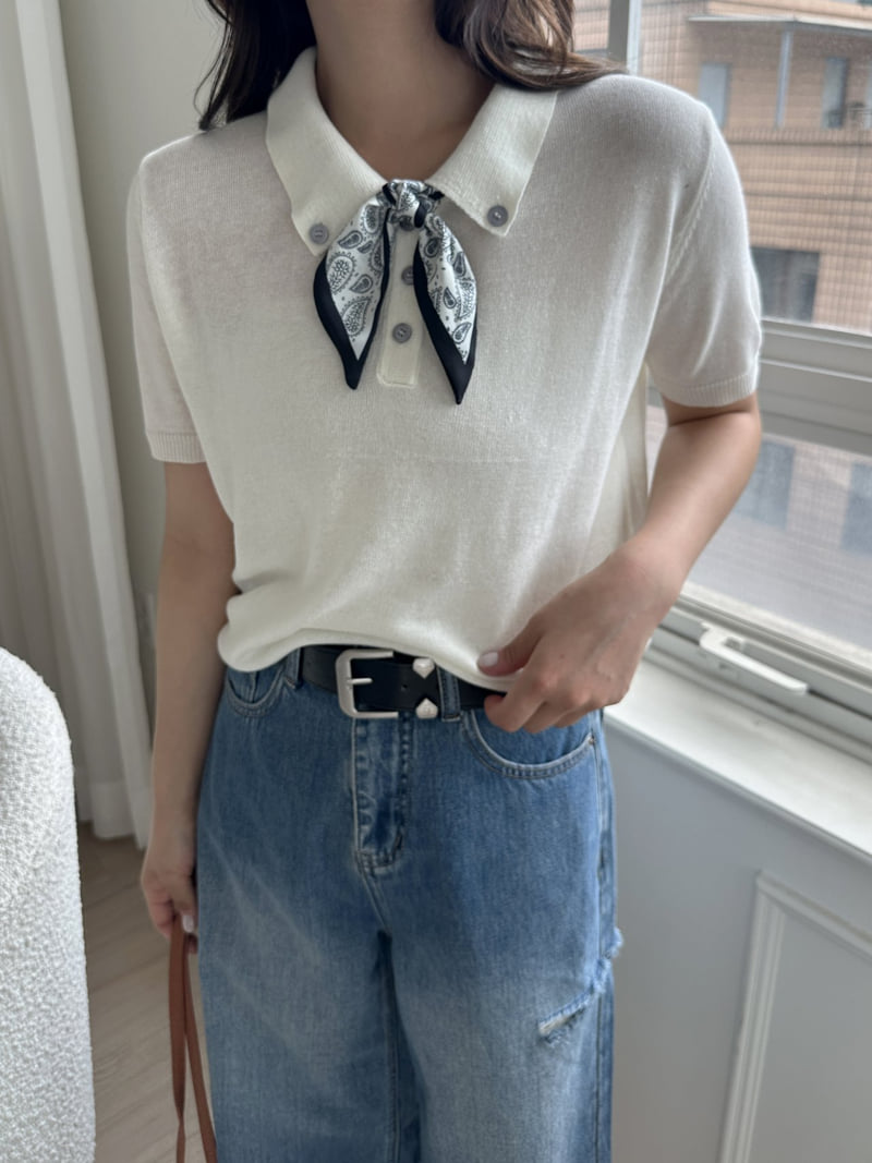There By - Korean Women Fashion - #pursuepretty - Scarf Short-Sleeve Knit - 5