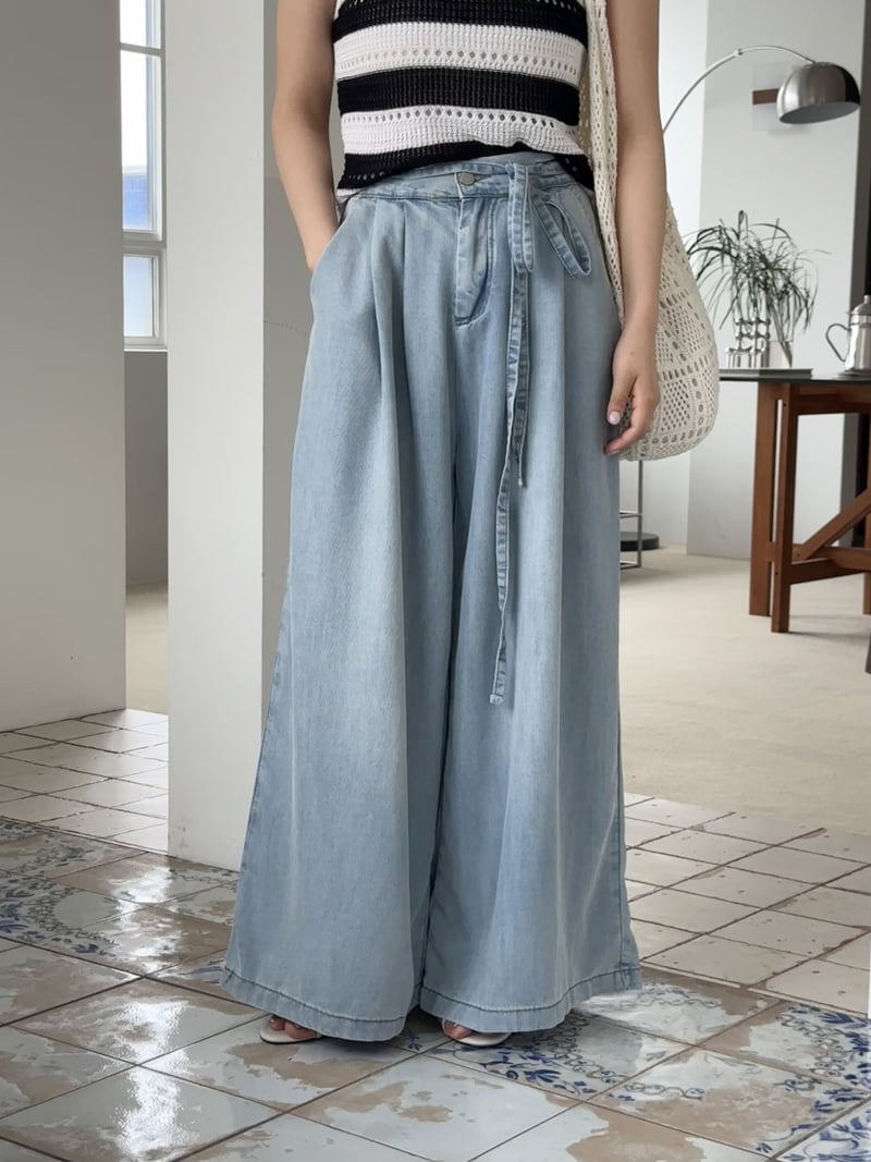 There By - Korean Women Fashion - #restrostyle - Wide Denim Pants - 5