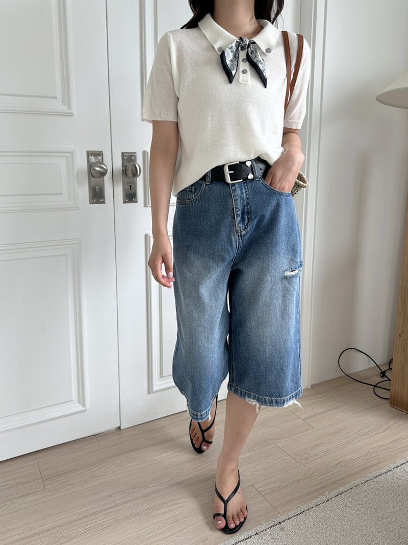 There By - Korean Women Fashion - #romanticstyle - Scarf Short-Sleeve Knit - 7