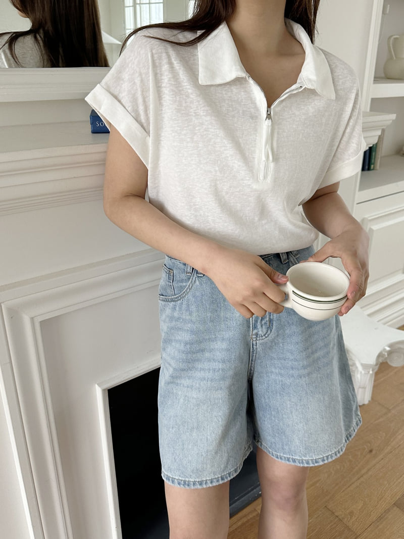 There By - Korean Women Fashion - #womensfashion - Zipper Collar Tee - 5