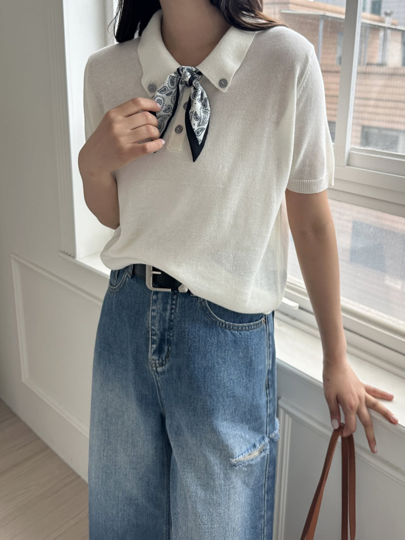There By - Korean Women Fashion - #womensfashion - Scarf Short-Sleeve Knit - 2