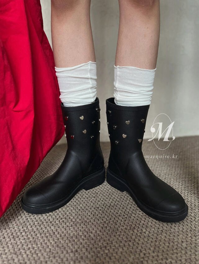 Toll - Korean Women Fashion - #vintageinspired - Heart Stud Rain Boots - 6