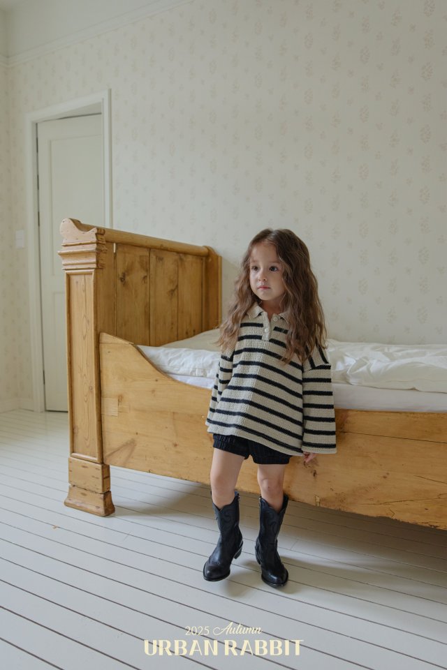 Urban Rabbit - Korean Children Fashion - #todddlerfashion - Stripe Knit Collar Tee - 6