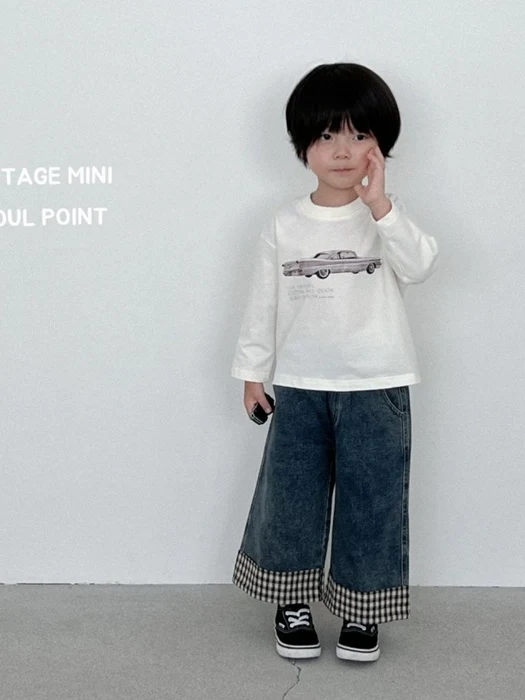 Check Hem Denim Pants