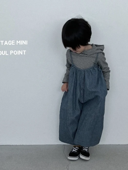 Striped Denim Strap Overalls