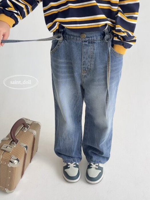 Strap Denim Wide Pants Strap Denim Wide Pants