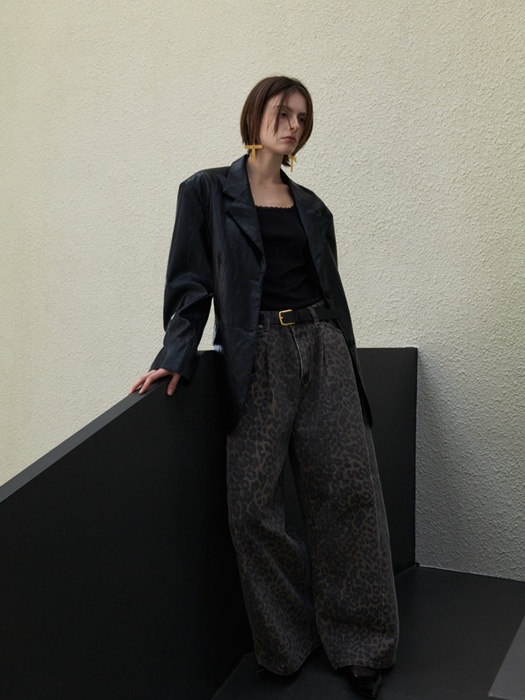 Leopard Pintuck Denim Pants