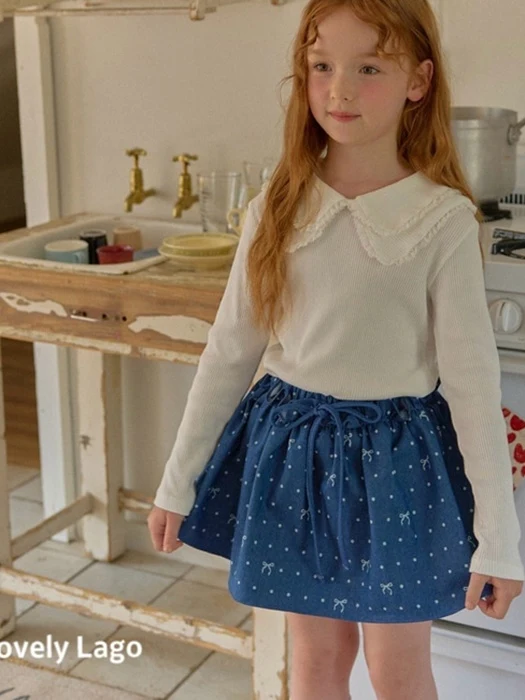 Ribbon Dot Denim Skirt Ribbon Dot Denim Skirt