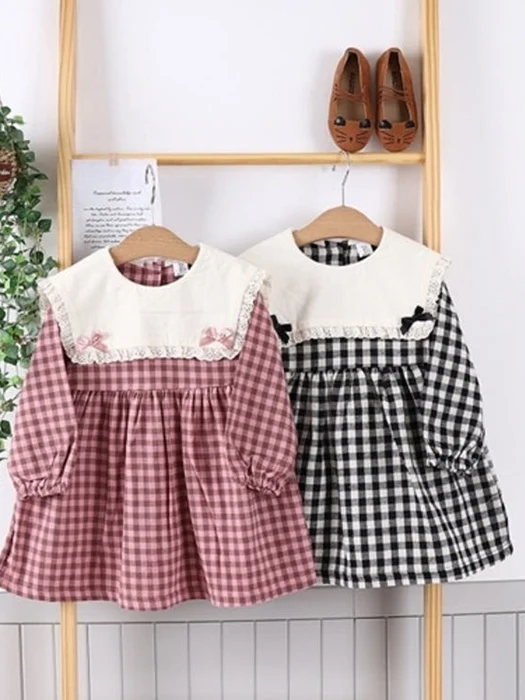 Square Collar Check One-piece