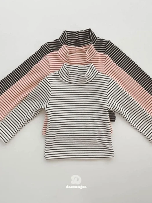 Peach Stripe Turtleneck Tee