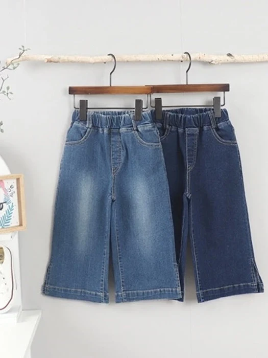 Side-Slit Stretch Wide Denim Pants (Dark Blue) Side-Slit Stretch Wide Denim Pants (Dark Blue)