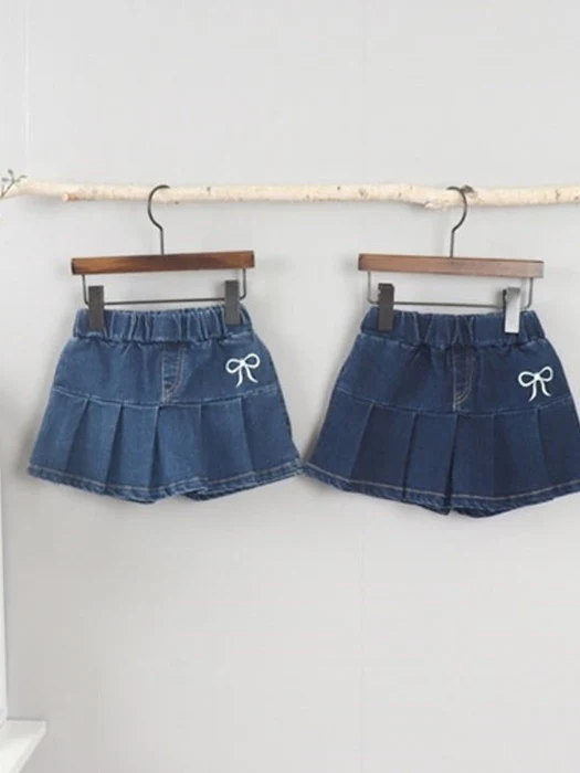 Denim Ribbon Embroidery Skirt Shorts Denim Ribbon Embroidery Skirt Shorts