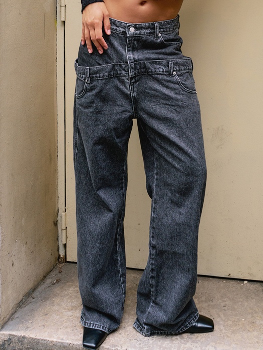 Double Layer Belt High Waist Denim Pants Double Layer Belt High Waist Denim Pants