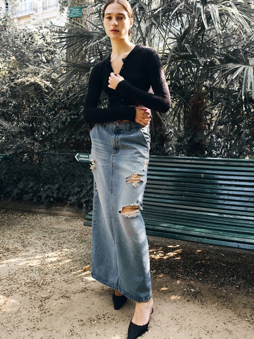 Damange Maxi Denim Skirt Damange Maxi Denim Skirt