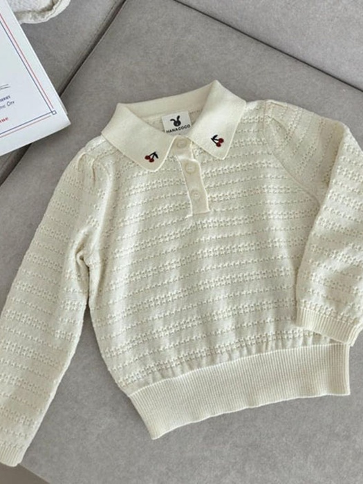 Cherry Embroidery Collar Knit