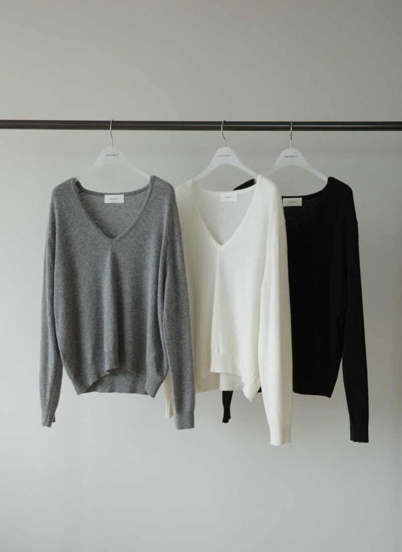 Amygrace - Korean Women Fashion - #momslook - Deep V-neck Knit Pullover - 12