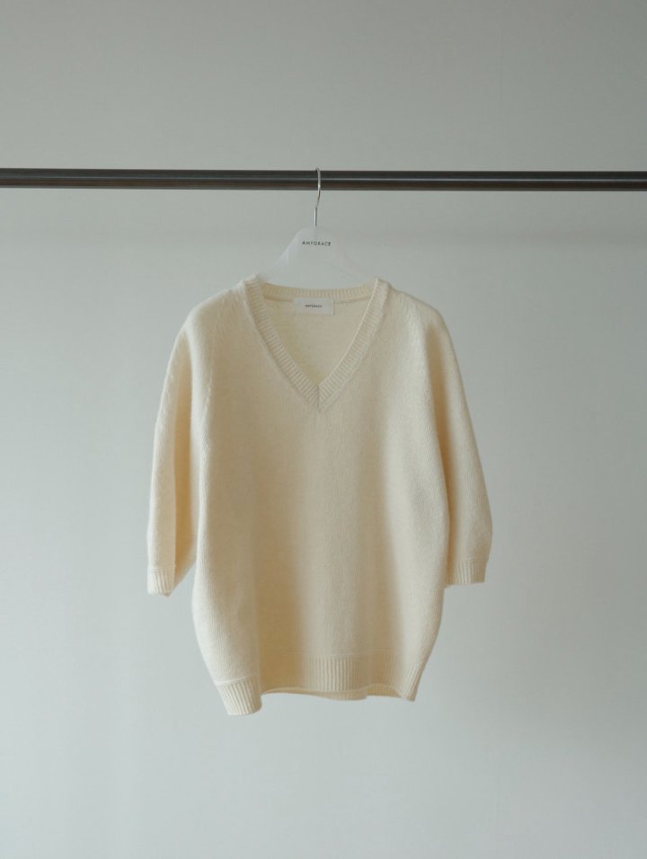 Amygrace - Korean Women Fashion - #momslook - Rabbit Wholegarment Short Sleeved Knit Top