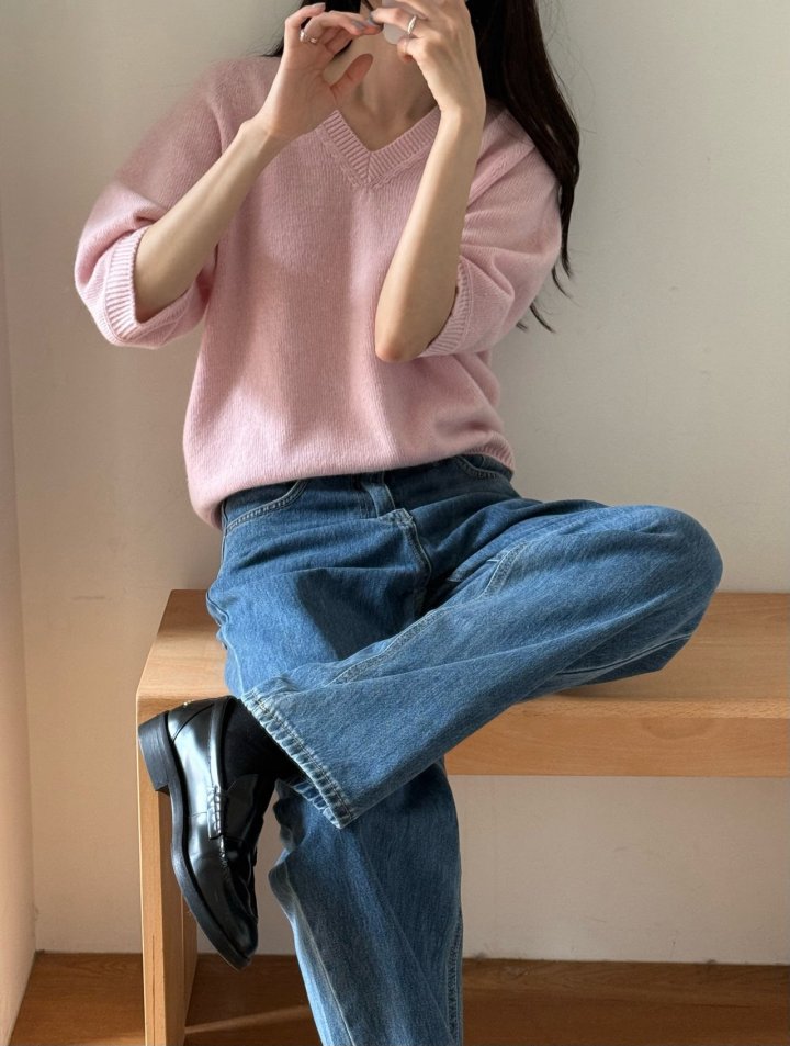 Amygrace - Korean Women Fashion - #momslook - Rabbit Wholegarment Short Sleeved Knit Top - 3