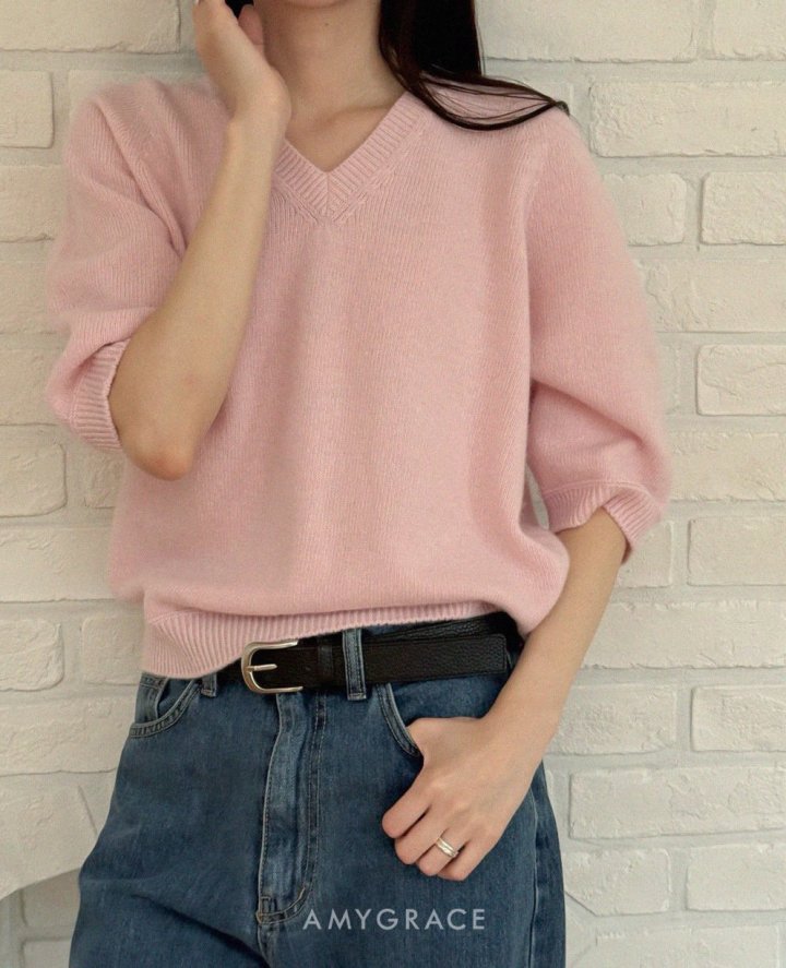 Amygrace - Korean Women Fashion - #momslook - Rabbit Wholegarment Short Sleeved Knit Top - 5
