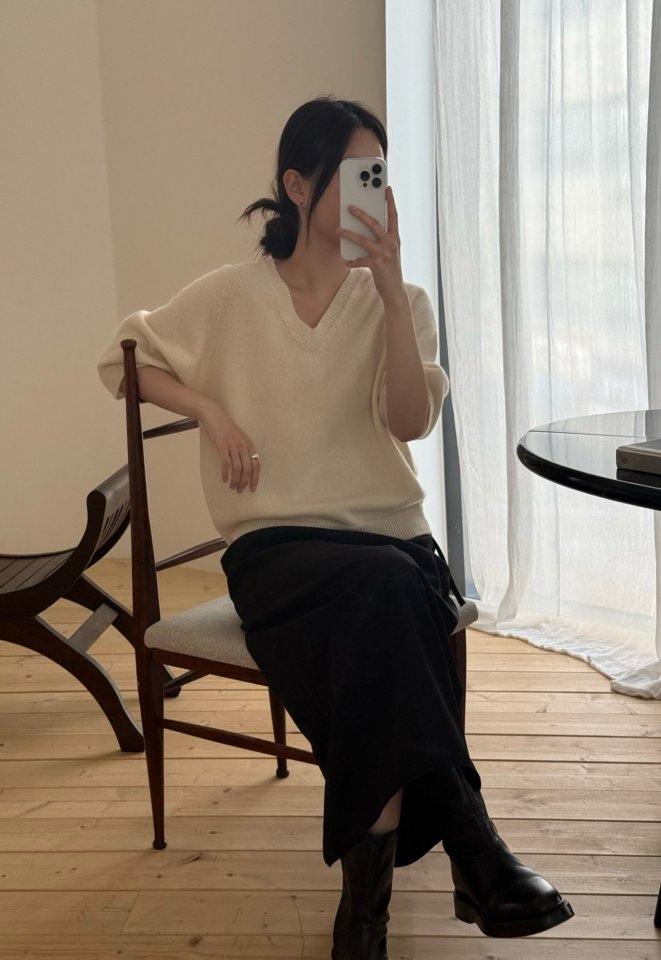 Amygrace - Korean Women Fashion - #momslook - Rabbit Wholegarment Short Sleeved Knit Top - 7