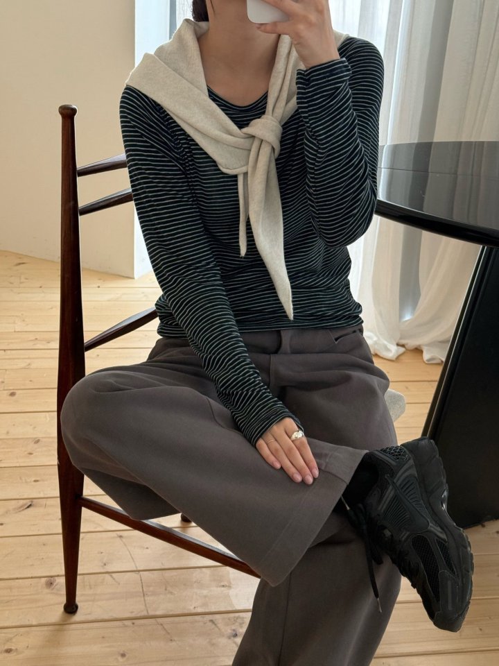 Amygrace - Korean Women Fashion - #momslook - Merry Stripe Tee - 3