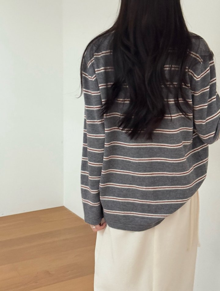 Amygrace - Korean Women Fashion - #womensfashion - Royal Collar Stripe Knit Top - 10
