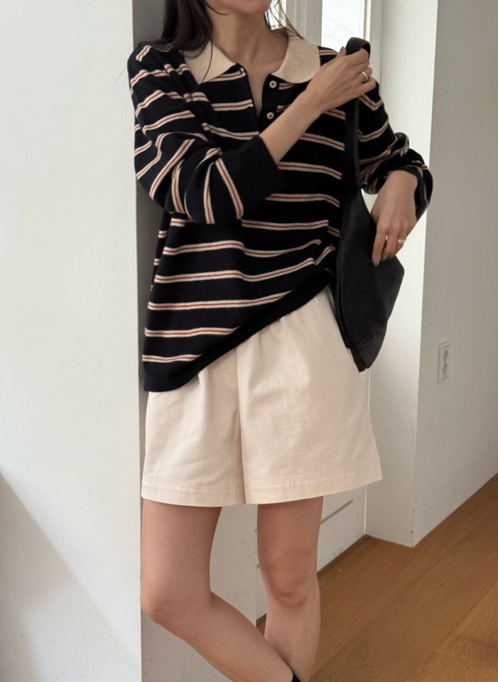 Amygrace - Korean Women Fashion - #womensfashion - Royal Collar Stripe Knit Top - 2