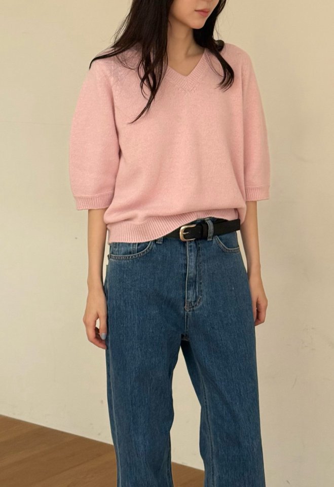 Amygrace - Korean Women Fashion - #womensfashion - Rabbit Wholegarment Short Sleeved Knit Top - 2