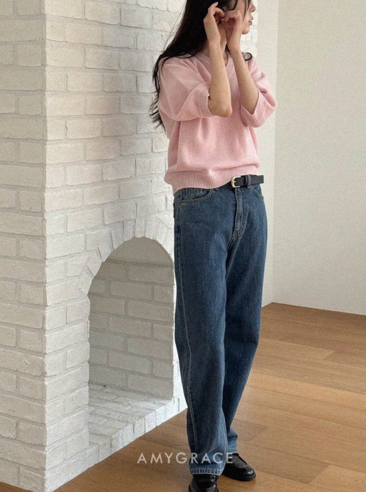 Amygrace - Korean Women Fashion - #momslook - Rabbit Wholegarment Short Sleeved Knit Top - 4