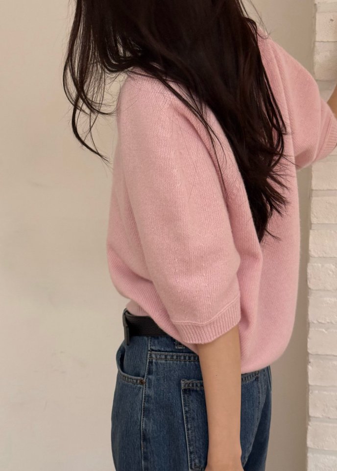 Amygrace - Korean Women Fashion - #womensfashion - Rabbit Wholegarment Short Sleeved Knit Top - 6