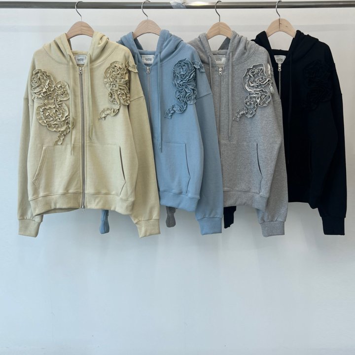 Another Avenue - Korean Women Fashion - #momslook - Handle Flower Zip-up Jacket