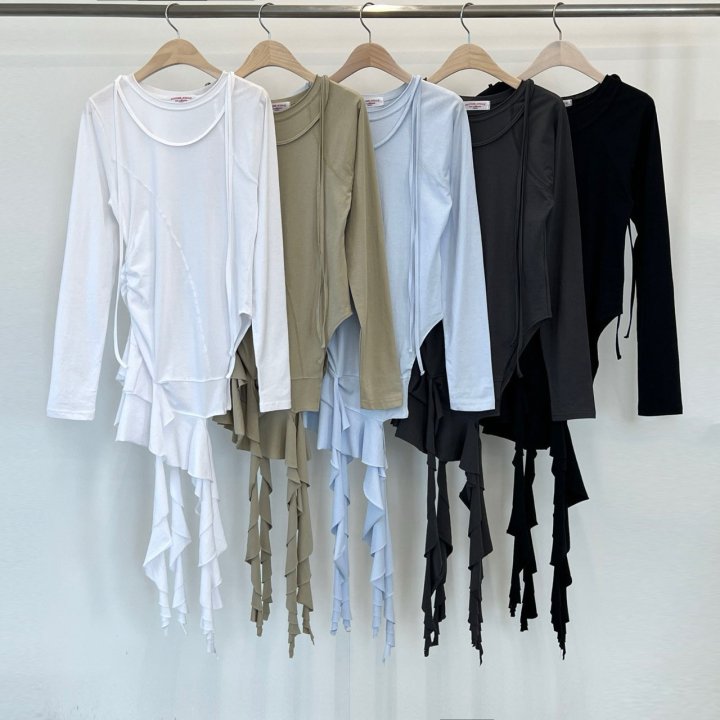Another Avenue - Korean Women Fashion - #restrostyle - Diagonal Frill Tee